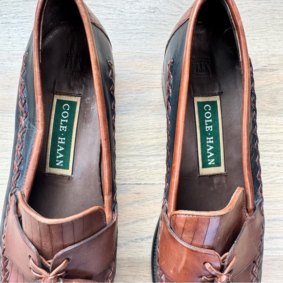 Cole Haan Brown and Black Leather Stitched Tassel Loafers Size 7 - Picture 4 of 12